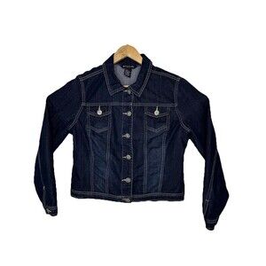 Baccini Dark Blue Jean Button Up Long Sleeve Jacket Womens Size Medium